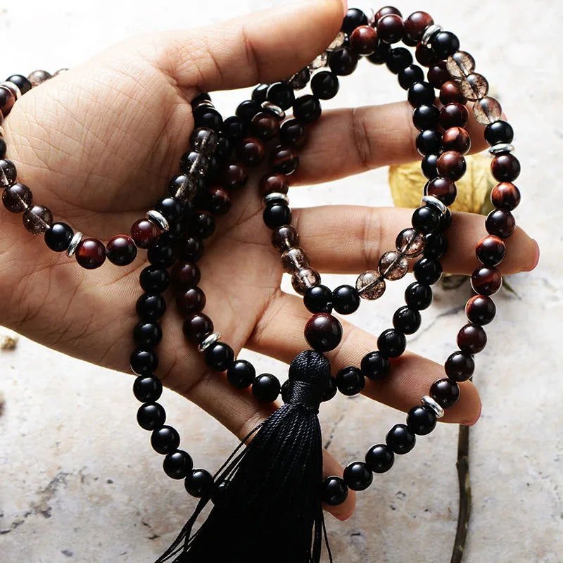 Mala Bracelet Set Black Onyx, Red Tiger Eye & Smoky Quartz or Bracelet only - Serenity Factory