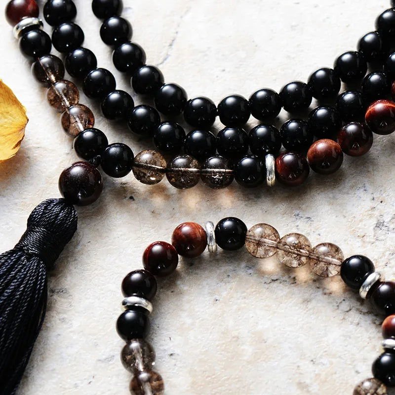 Mala Bracelet Set Black Onyx, Red Tiger Eye & Smoky Quartz or Bracelet only - Serenity Factory