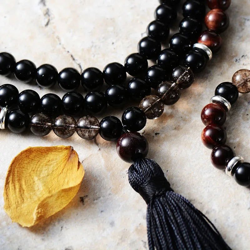 Mala Bracelet Set Black Onyx, Red Tiger Eye & Smoky Quartz or Bracelet only - Serenity Factory