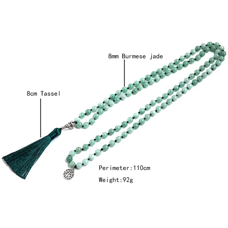 Mala Jade from Burma 108 - Bead Hand - Knotted Mala for Meditation & Blessings - Serenity Factory