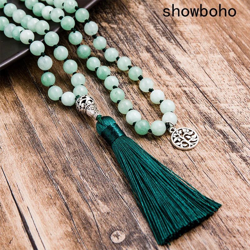 Mala Jade from Burma 108 - Bead Hand - Knotted Mala for Meditation & Blessings - Serenity Factory