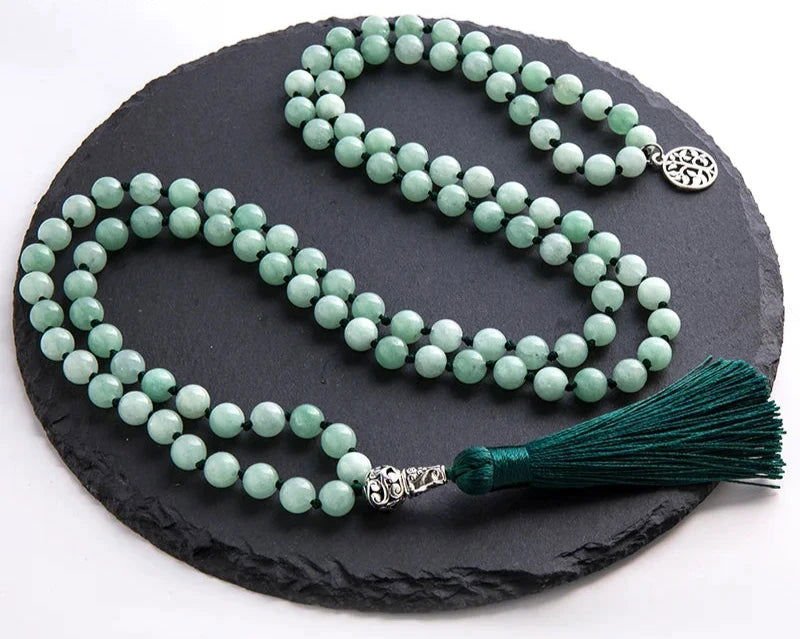 Mala Jade from Burma 108 - Bead Hand - Knotted Mala for Meditation & Blessings - Serenity Factory