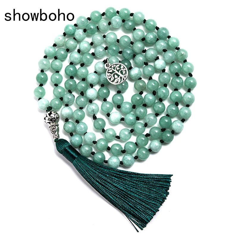 Mala Jade from Burma 108 - Bead Hand - Knotted Mala for Meditation & Blessings - Serenity Factory