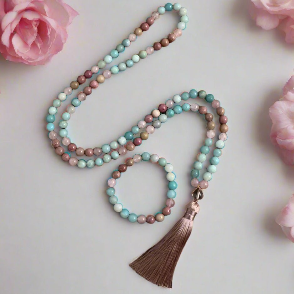 Mala, Rhodonite and Rose Quartz Amazonite - Serenity Factory