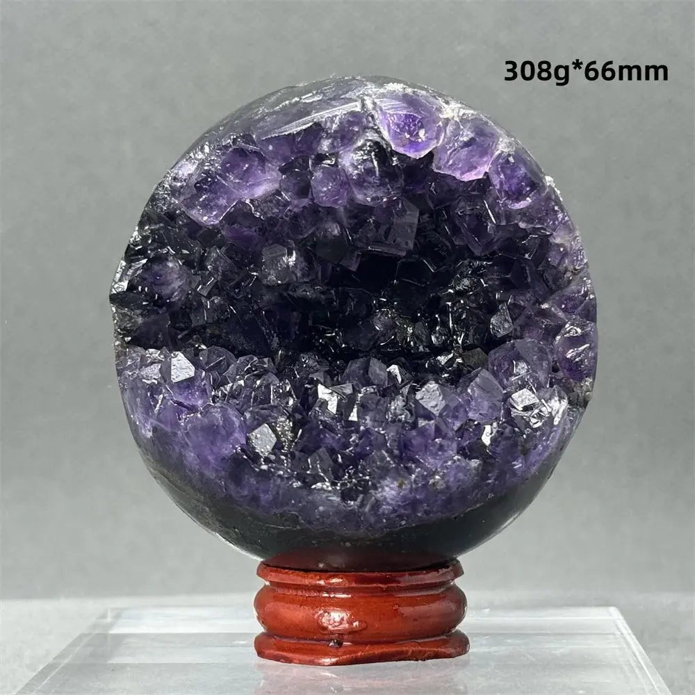 Natural Amethyst Geode Sphere – One of a Kind - Raw Semi - polished - Serenity Factory