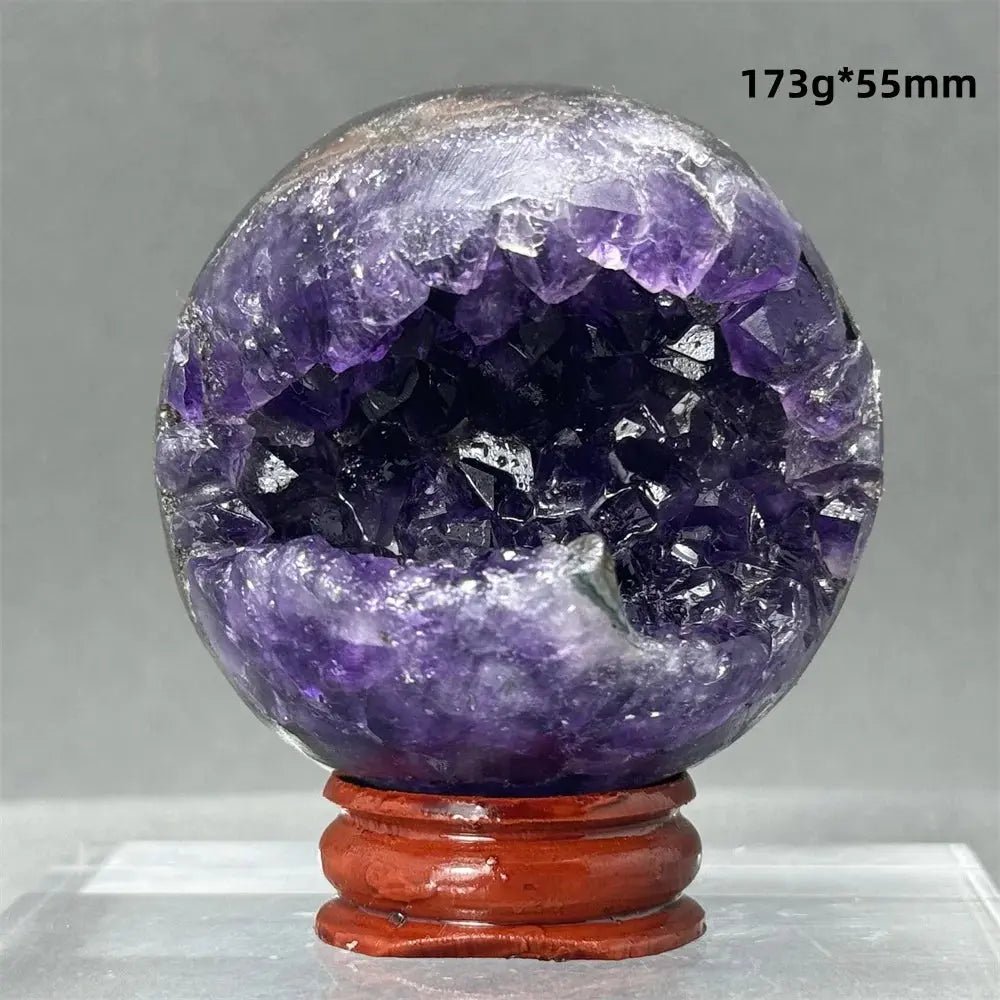 Natural Amethyst Geode Sphere – One of a Kind - Raw Semi - polished - Serenity Factory