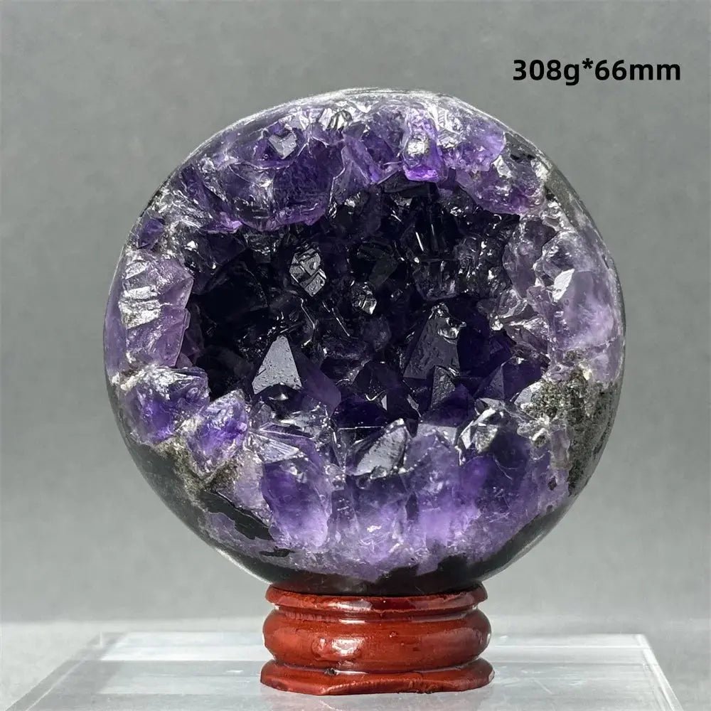 Natural Amethyst Geode Sphere – One of a Kind - Raw Semi - polished - Serenity Factory