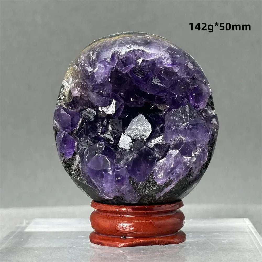 Natural Amethyst Geode Sphere – One of a Kind - Raw Semi - polished - Serenity Factory