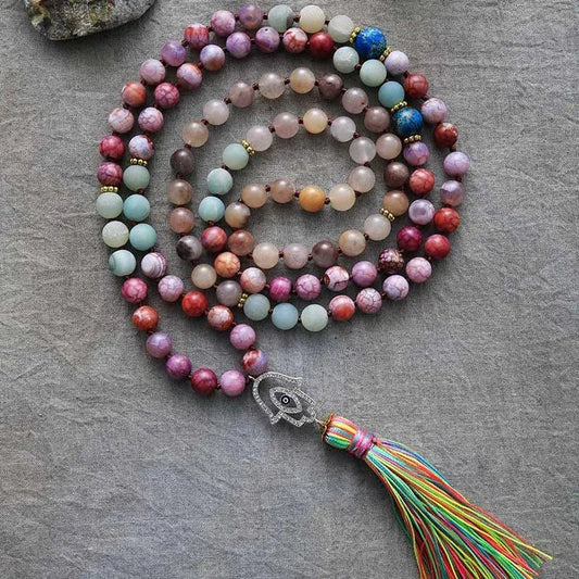 Protective Mala: Colorful Hamsa & Evil Eye Charm - Serenity Factory