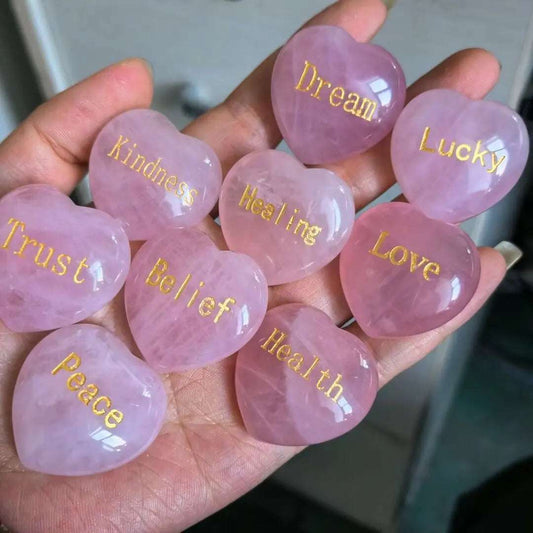 Rose Quartz Heart with Engraved Word – A Beautiful Message of Love - Serenity Factory