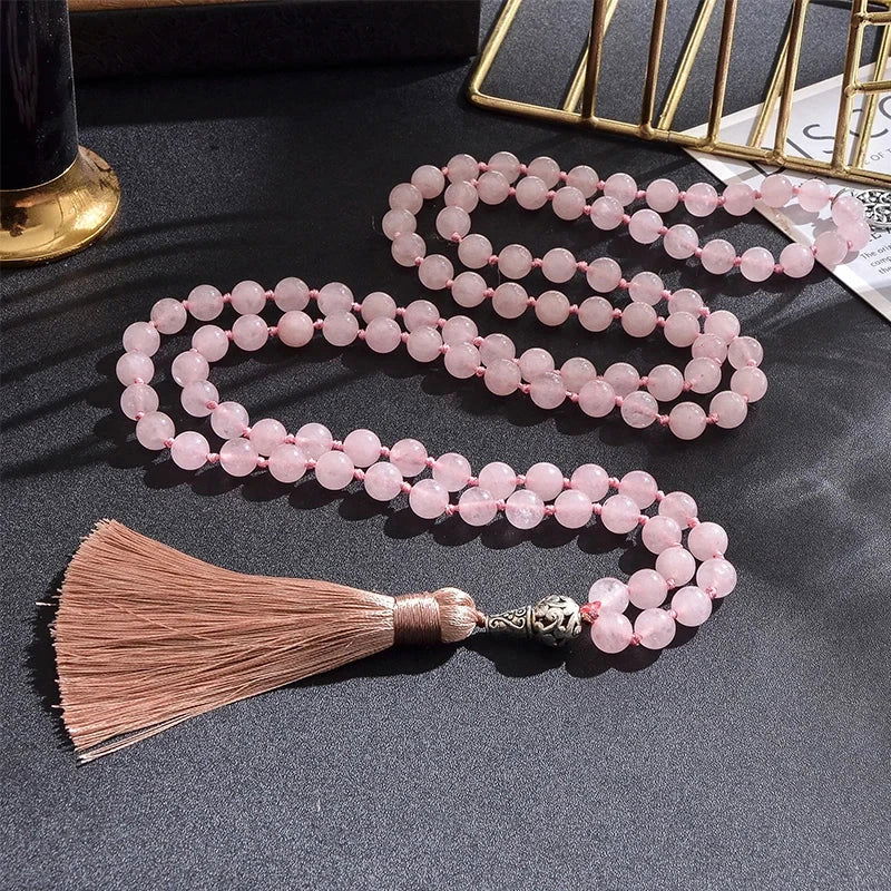 Rose Quartz Mala 108 - Bead Knotted Mala with Tree of Life Charm - Serenity Factory