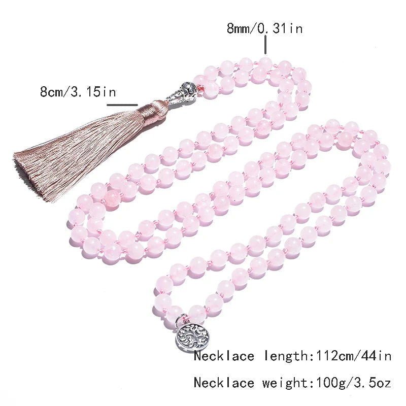 Rose Quartz Mala 108 - Bead Knotted Mala with Tree of Life Charm - Serenity Factory