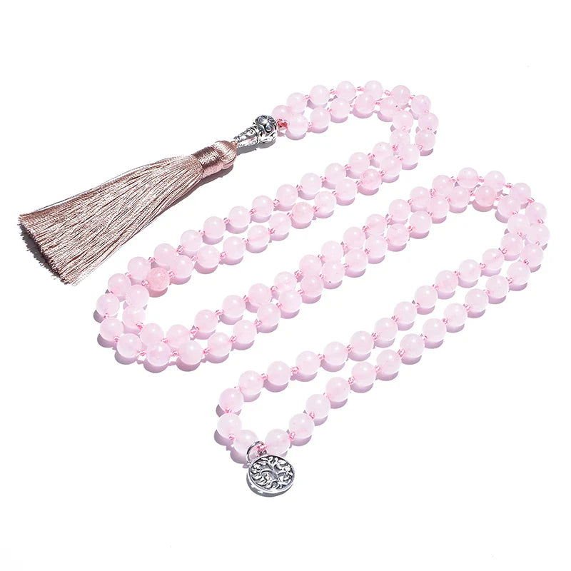 Rose Quartz Mala 108 - Bead Knotted Mala with Tree of Life Charm - Serenity Factory