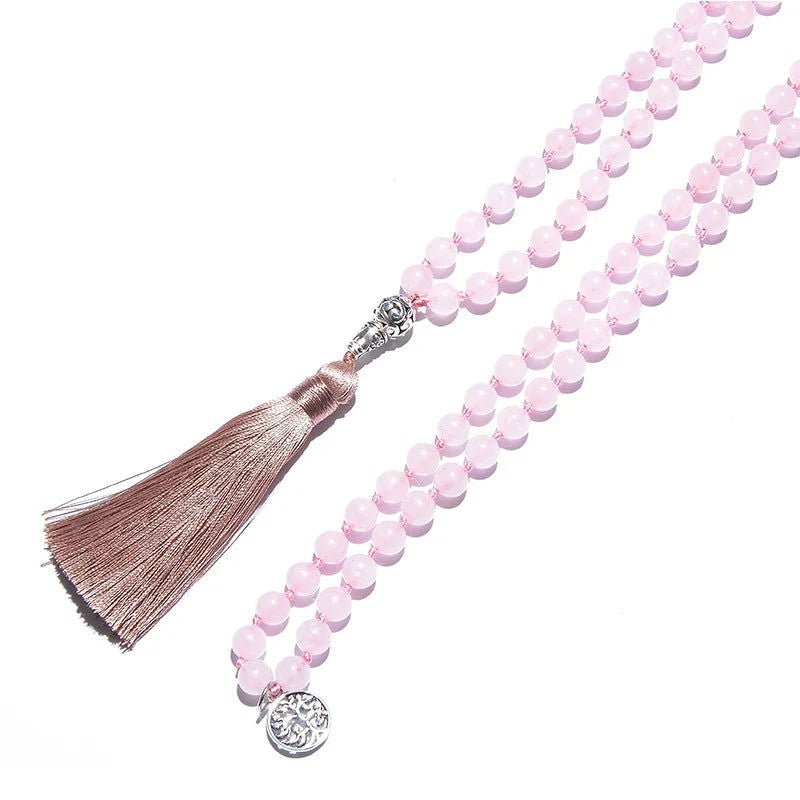 Rose Quartz Mala 108 - Bead Knotted Mala with Tree of Life Charm - Serenity Factory