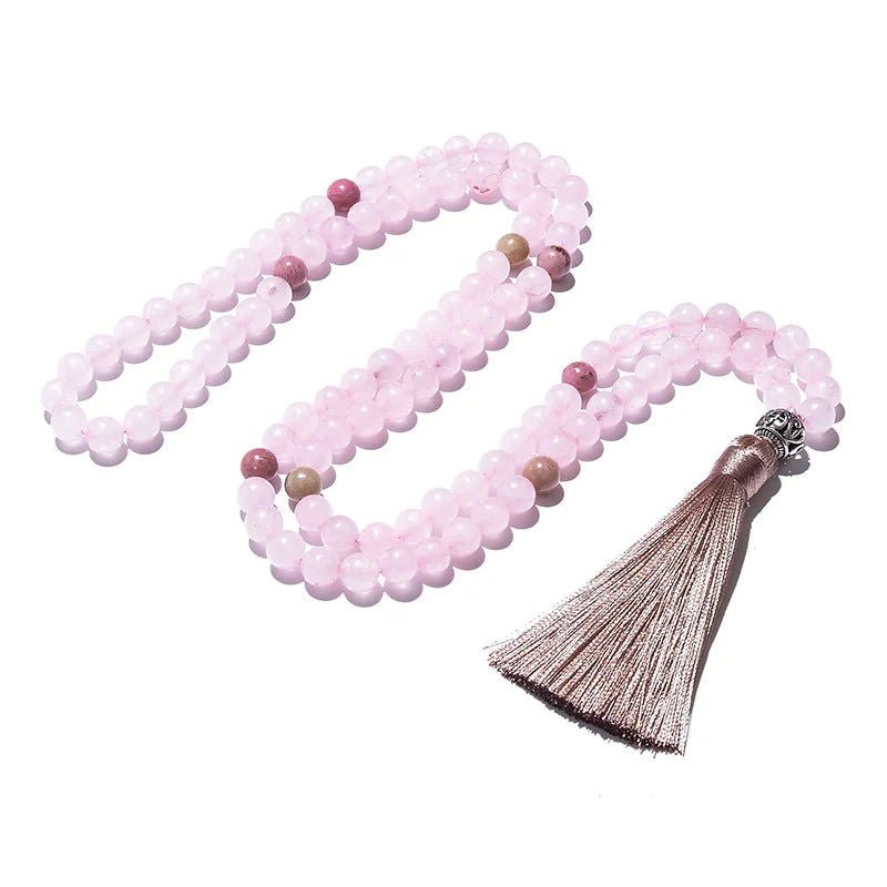 Rose Quartz Rhodonite 108 beads Mala, or Mala Bracelet Set with Om Charm - Serenity Factory