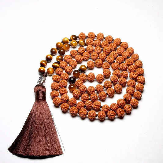 Sacred Mala Genuine Rudraksha + Healing Gemstones. Hand - Knotted. - Serenity Factory
