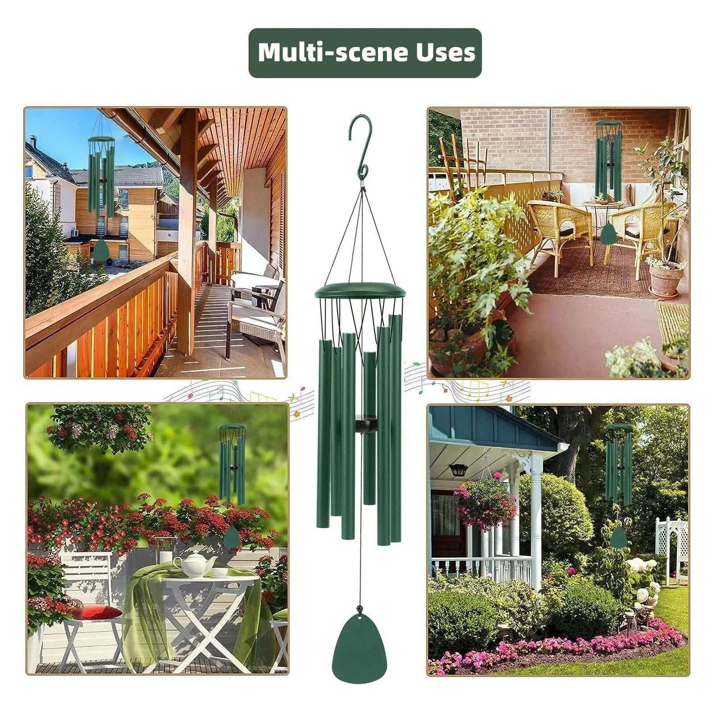 Serenity Wind Chimes – 26" Matte Black, Green, or Blue Outdoor - Serenity Factory