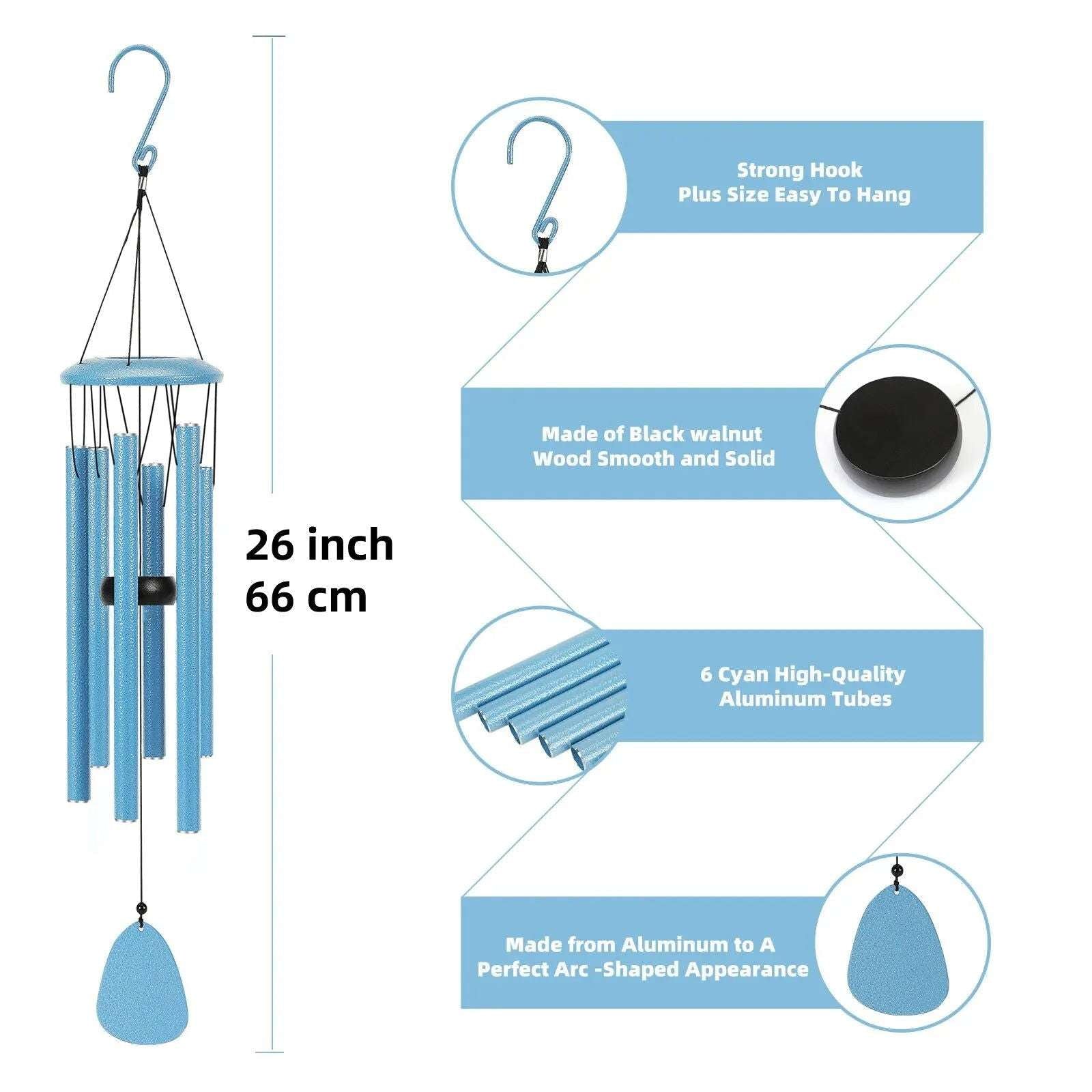 Serenity Wind Chimes – 26" Matte Black, Green, or Blue Outdoor - Serenity Factory