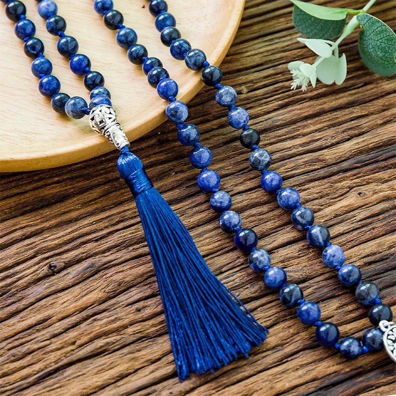 Sodalite Mala handknotted - Buddha bead and Silk tassel in 4 options - Serenity Factory US