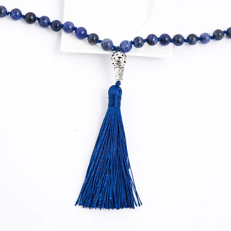 Sodalite Mala handknotted - Buddha bead and Silk tassel in 4 options - Serenity Factory US